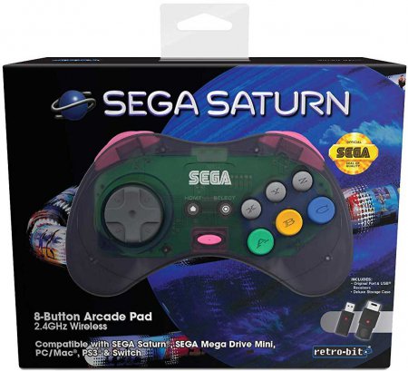 Retro-Bit Sega Saturn 8 Button Wireless Controller Slate Grey with Receivers