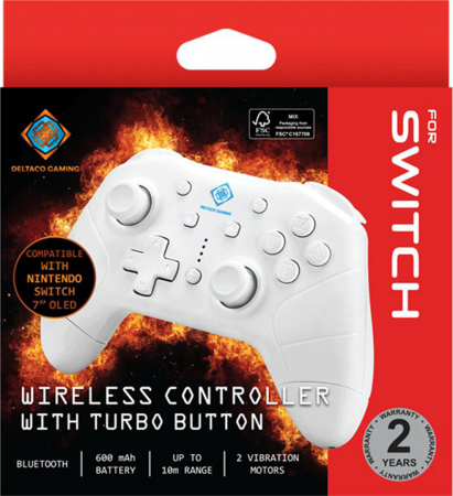 Deltaco Gaming Nintendo Switch Wireless Controller with Turbo Button (Vit)