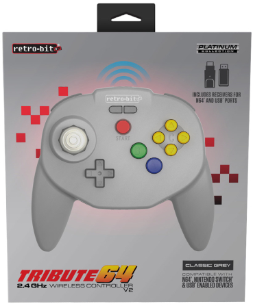 Retro-bit Tribute64 2.4 GHz Wireless Controller V2 - Classic Grey