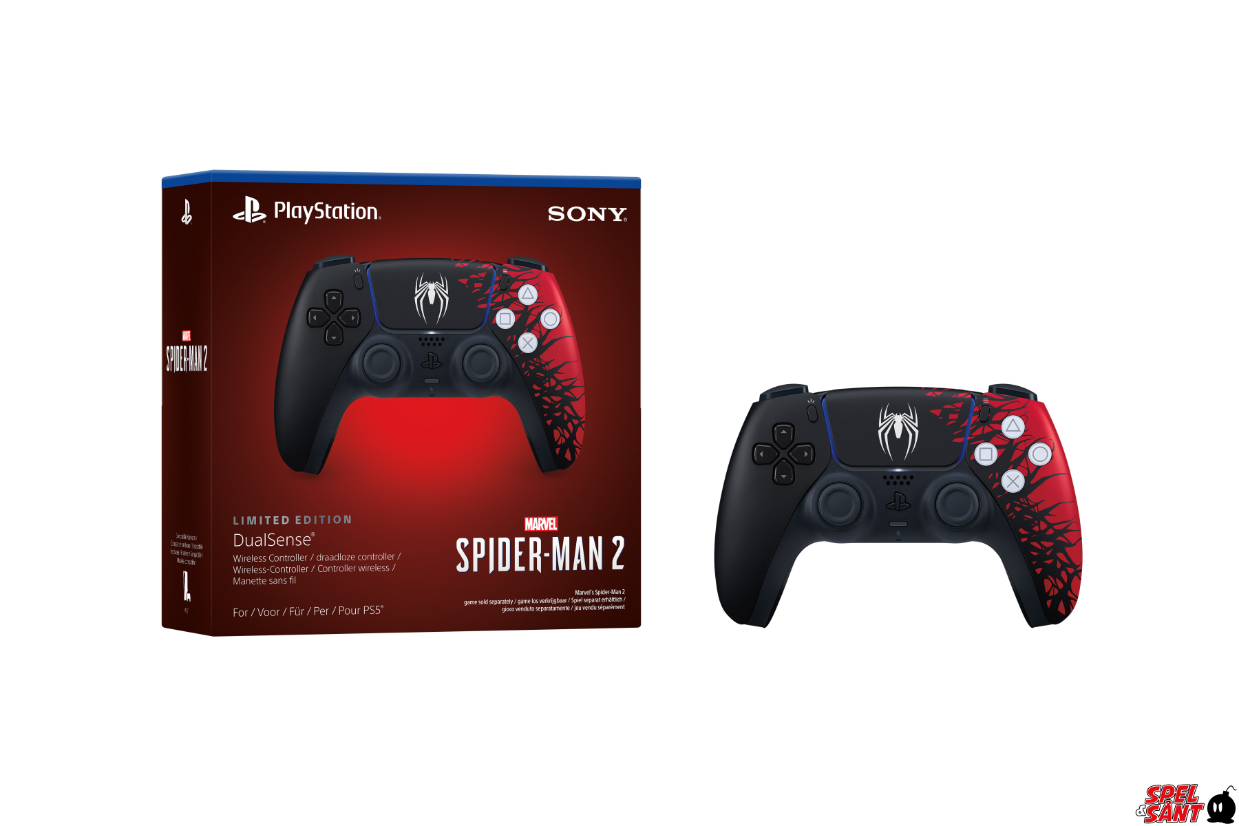 Pack console PS5 Standard + Marvel's Spider-Man 2 + 2ème manette DualSense  Cosmic rouge + support Ikon Light Marvel –